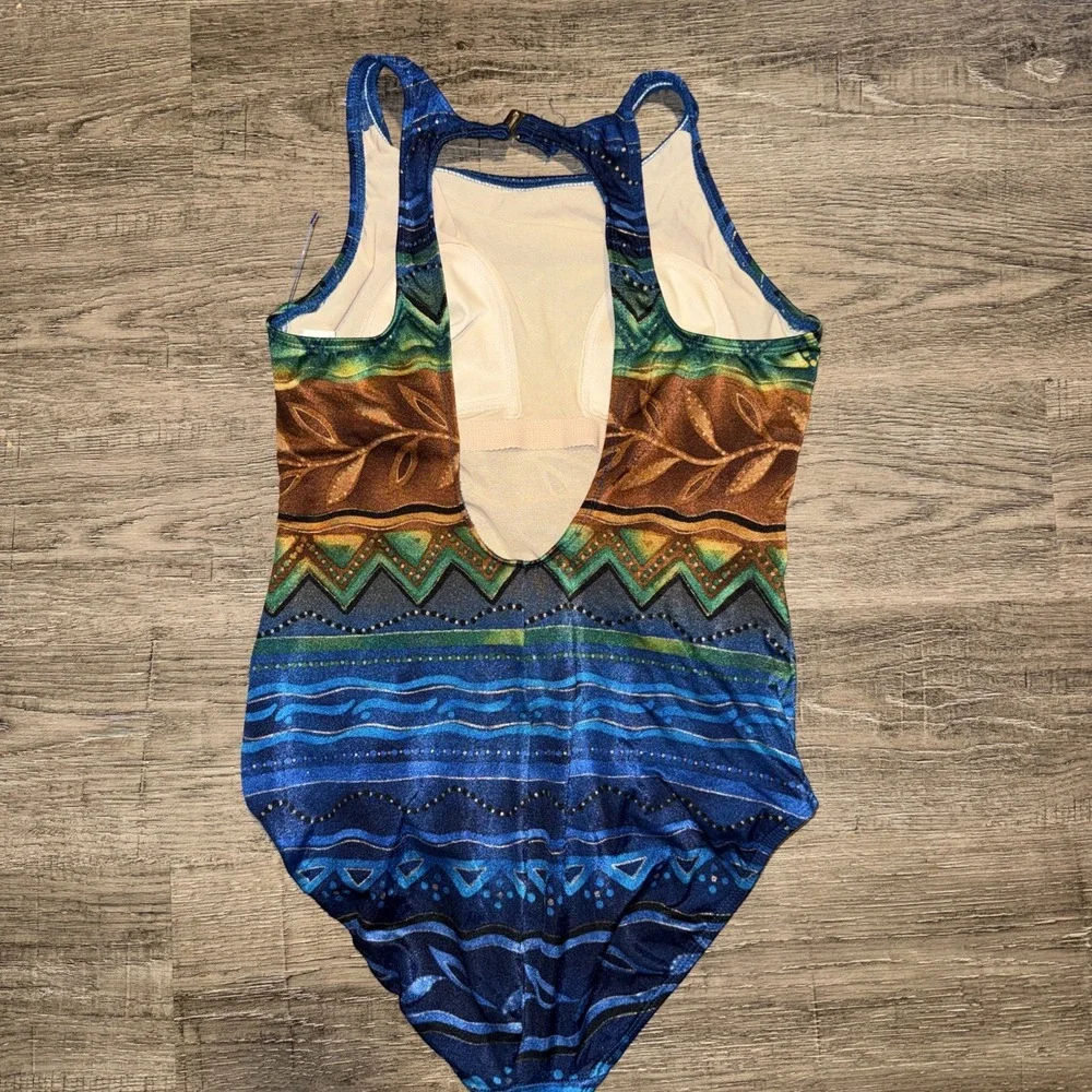 Sirena Vintage One Piece Women's Swimsuit Pattern Printed Colorful Size 12